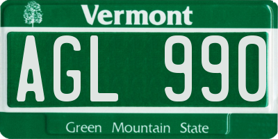 VT license plate AGL990