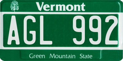 VT license plate AGL992