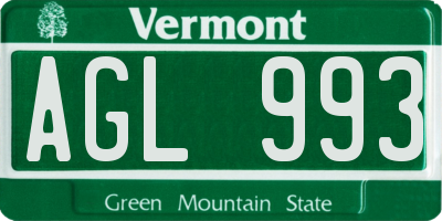 VT license plate AGL993