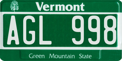 VT license plate AGL998