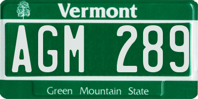 VT license plate AGM289