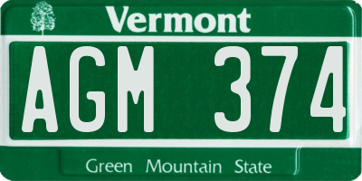VT license plate AGM374