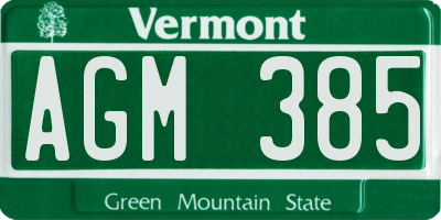 VT license plate AGM385