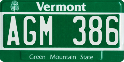VT license plate AGM386