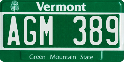 VT license plate AGM389