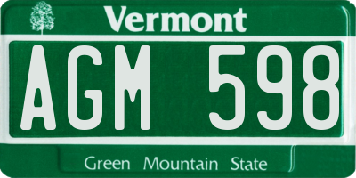 VT license plate AGM598