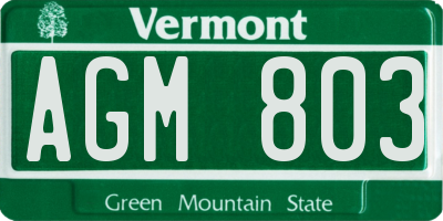 VT license plate AGM803
