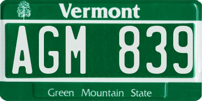 VT license plate AGM839