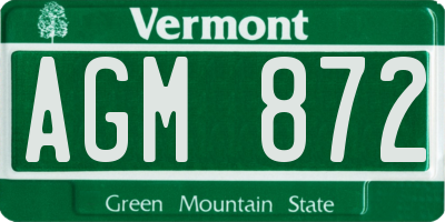 VT license plate AGM872
