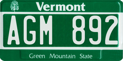 VT license plate AGM892