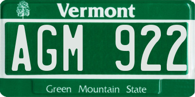 VT license plate AGM922