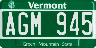 VT license plate AGM945