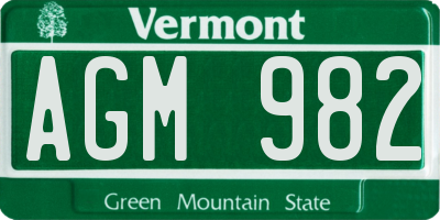 VT license plate AGM982