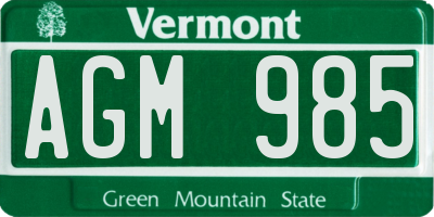 VT license plate AGM985