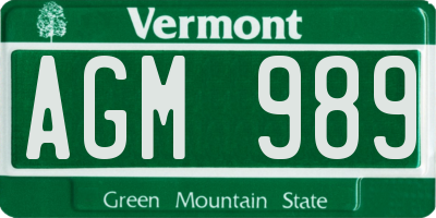 VT license plate AGM989