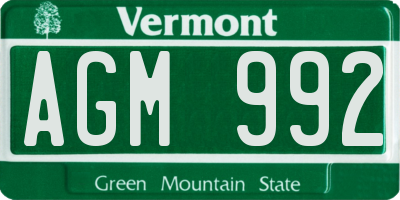 VT license plate AGM992