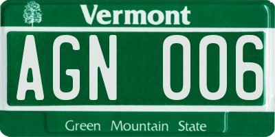 VT license plate AGN006