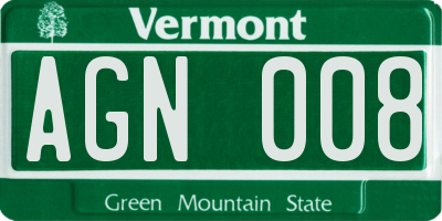 VT license plate AGN008