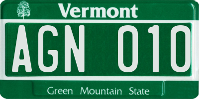 VT license plate AGN010