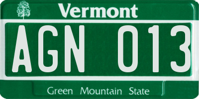 VT license plate AGN013