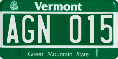 VT license plate AGN015