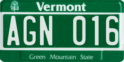 VT license plate AGN016