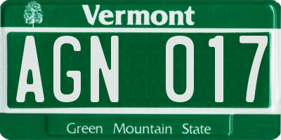 VT license plate AGN017