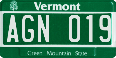 VT license plate AGN019