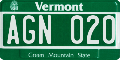 VT license plate AGN020
