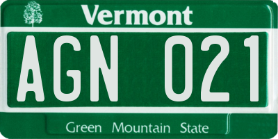 VT license plate AGN021