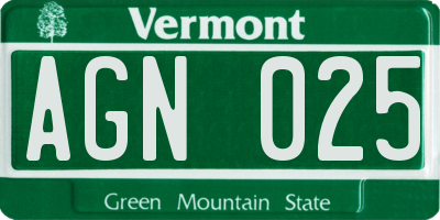 VT license plate AGN025