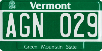 VT license plate AGN029