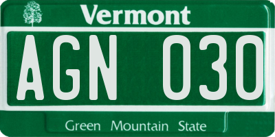 VT license plate AGN030