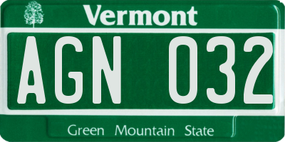VT license plate AGN032