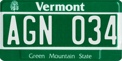 VT license plate AGN034