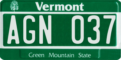 VT license plate AGN037