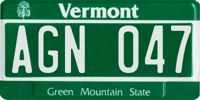 VT license plate AGN047