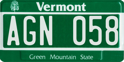 VT license plate AGN058
