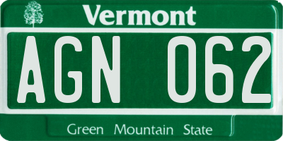 VT license plate AGN062