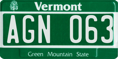 VT license plate AGN063