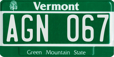 VT license plate AGN067