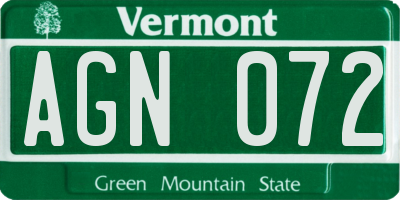 VT license plate AGN072