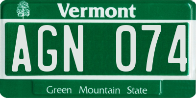 VT license plate AGN074