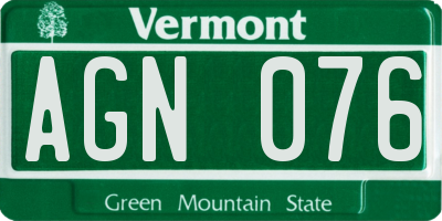 VT license plate AGN076