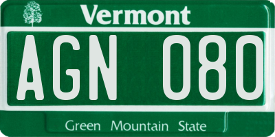 VT license plate AGN080