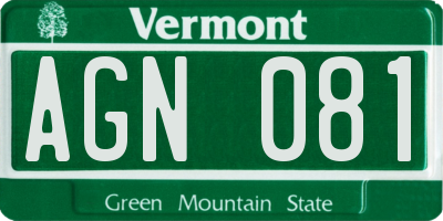 VT license plate AGN081