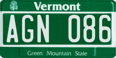 VT license plate AGN086