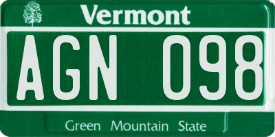 VT license plate AGN098