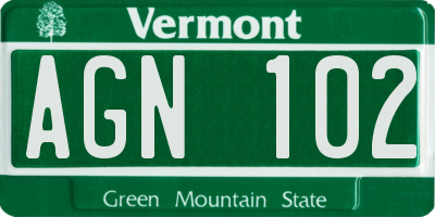 VT license plate AGN102