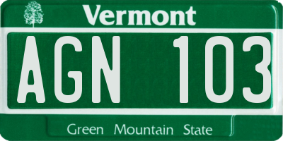 VT license plate AGN103